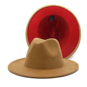 Fedora Hüte Frauen Großhandel New Designer Fadora Hut Damen Wolle Breite Krempe Fedora 2 Zweifarbige Hüte Männer und Frauen - Product Image 5