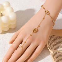 Bracelet minimaliste en forme de nez de cochon, plaqué or 18 carats, en acier inoxydable, avec anneau de doigt, pour femmes, bijoux en perles