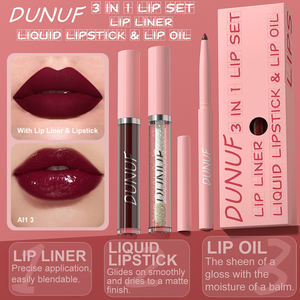 DUNUF <span class=keywords><strong>3</strong></span> en 1 Matte Lipglaze Lip Liner Hidratante Clear Lip Oil Set Cosméticos Impermeable Larga duración Plumer Mirror Lips Gloss - Product Image 4