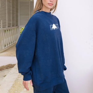 <span class=keywords><strong>Felpa</strong></span> <span class=keywords><strong>Oversize</strong></span> Blu Navy con Collo Alto, Stile Casual Invernale, Spalle Scivolate, Streetwear di Alta Qualità - Product Image 3