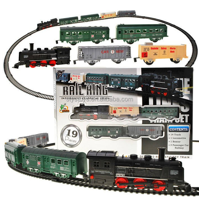 Classical 19 Pcs Train Tracks Railroad Building Toy Retro Electric Railway Rail Trains Set Train Toys with Front Lights
