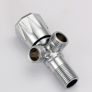 Válvula angular de cobre de 90 grados con doble salida, rosca macho, acabado cromado para calentador de agua de inodoro - Product Image 1