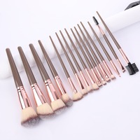 Lot de 15 Pinceaux de Maquillage Professionnels Marron avec Logo Personnalisé, Trousse de Pinceaux de Qualité Supérieure pour Fond de Teint et Fards à Paupières