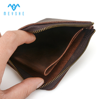 Dompet Kulit Pria Gaya Vintage Kustom dengan Kantong Koin Ber-resleting, Anti RFID, dan Portabel