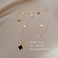 Collier pour femme en acier titane double face trèfle à quatre feuilles, plaqué or 18 carats, bijoux inaltérables pour la Saint-Valentin et les anniversaires