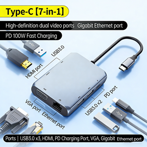 Hub USB C 7 in 1 Pronto per la Spedizione con HDMI VGA Doppio Display Ethernet Gigabit 1000Mbps 100W PD <span class=keywords><strong>2</strong></span> Porte USB 3.0 Docking Station - Product Image 2