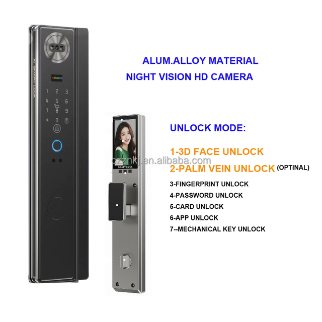 Chenzhuo C52 Electric Digital Smart Door Lock Fingerprint 3D Face Recognition WiFi Camera Intercom Cloud Storage Waterproof Wood