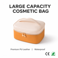 Sac à cosmétiques de grande capacité, en cuir PU de qualité supérieure, étanche, organiseur de maquillage de voyage avec poignée portable