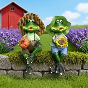 Figurines de couple de grenouilles en résine, décoration de jardin, décoration artistique extérieure, cadeau pour la maison - Product Image 1