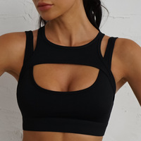 Ensemble de sport pour femme : Soutien-gorge de sport à double couche avec découpes frontales et Leggings Capri taille haute effet push-up pour la gym et l'entraînement