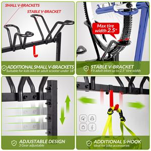 Nouveau support de vélo de stockage pour VTT, route, vélos pour enfants, support de stationnement de vélo réglable avec crochet pour garage, support de sol de vélos - Product Image 2