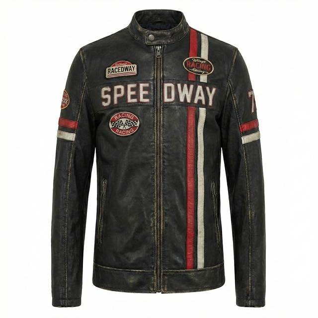 OEM Real Leather Jacket Vintage Racing Style Custom Embroidered Moto Jacket and Blank Varsity Letterman Jacket for Bulk