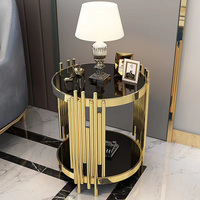 Table d'appoint moderne de luxe à double niveau, plateau en marbre/verre trempé, cadre en métal doré, table d'appoint pour salon, chambre à coucher