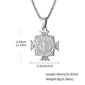 Collar con colgante de cruz de San Benito de acero inoxidable para hombre, estilo europeo y americano - Product Image 2