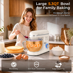 Batteur sur socle électrique 1300W 5L 10 vitesses, bol en acier inoxydable, vitesse variable, mélangeur alimentaire de cuisine avec crochet pétrisseur et fouet pour la pâtisserie - Product Image 2
