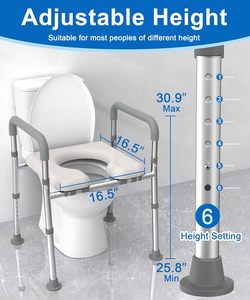 Kursi Commode aluminium dapat diatur tinggi, kursi Toilet kamar mandi portabel untuk orang tua dengan pegangan rolator - Product Image 5