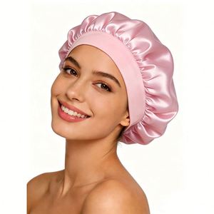 Bonnet de nuit en soie personnalisé avec logo, vente en gros, bonnets de sommeil en satin de couleur unie pour femmes - Product Image 4