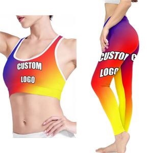 Venta al por mayor Sujetador deportivo de 2 piezas y mallas Conjuntos de fitness sin costuras Flores verdes Diseño polinesio Ropa deportiva personalizada Ropa deportiva - Product Image 6