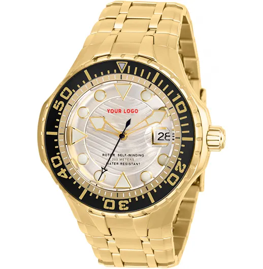 Oem-relógio personalizado fábrica oem marca cerâmica zircônia moldura de ouro banhado relógios automáticos