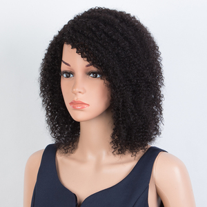Perruque en <span class=keywords><strong>cheveux</strong></span> Remy <span class=keywords><strong>afro</strong></span> bouclés péruviens avec frange, noir naturel, coupe courte bob pour femmes, couleur plus foncée uniquement - Product Image 3