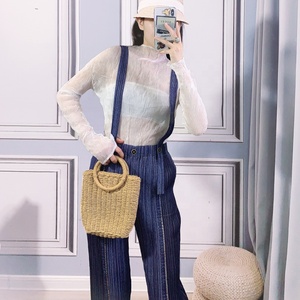 Primavera y verano Nueva tendencia de moda <span class=keywords><strong>Tirantes</strong></span> de mezclilla para mujer Pantalones casuales rectos delgados versátiles clásicos - Product Image 4