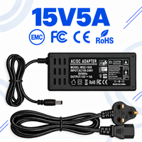 Adaptateur secteur de bureau 15V 5A avec prise personnalisée US EU UK AU pour lampe de bureau, guirlande lumineuse LED, boîtier TV et haut-parleur