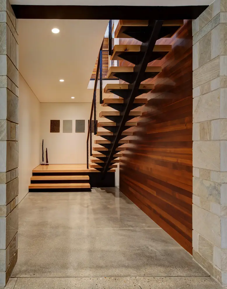 Interior Mono Beam Exterior Stair case Rail Wood Spiral Floating Metal Round Oak Tread LED Light Modern Staircase