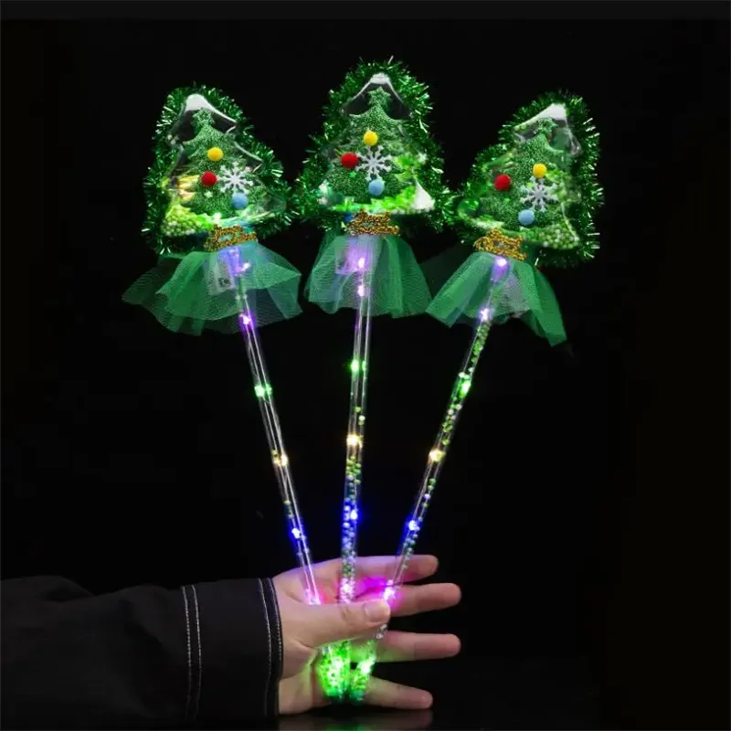 Varinhas mágicas para árvore de Natal com iluminação LED, decoração com flash e brilho, adereços para festas e lembrancinhas de Natal e feriados