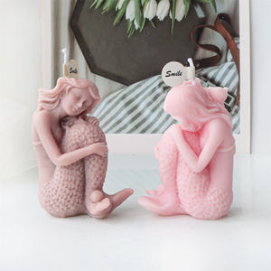 Sirena vela molde silicona sentado abrazo <span class=keywords><strong>cola</strong></span> estatua mar elfo herramienta DIY mar hija Aroma yeso tema marino artesanía pastel Decoración - Product Image 4