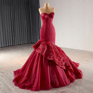 Alluring <b>Red</b> Satin Mermaid Sweetheart Prom Dress Lace up Evening Dress Rsm241103 - Product Image 6