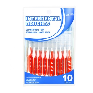 Lot de 10 brosses interdentaires bicolores en gros, ultra-fines, à poils doux, avec fil orthodontique en acier inoxydable, <span class=keywords><strong>pour</strong></span> adultes, en PP/plastique - Product Image 1