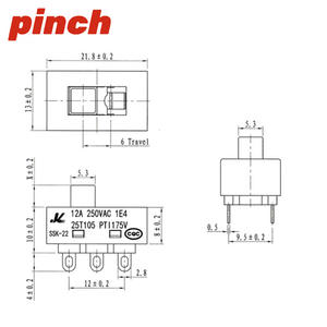 Interruptor de palanca tipo pinza 12A 250VAC SPDT de 6 pines para montaje en PCB ON/OFF/ON 19mm - Product Image 2