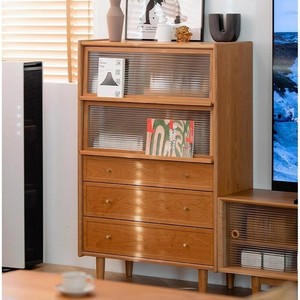 Museum Style <b>Sideboard</b> Living Room Cabinet 900mm Height 5 Compartments <b>Storage</b> Cherry Wood Solid Wood - Product Image 1