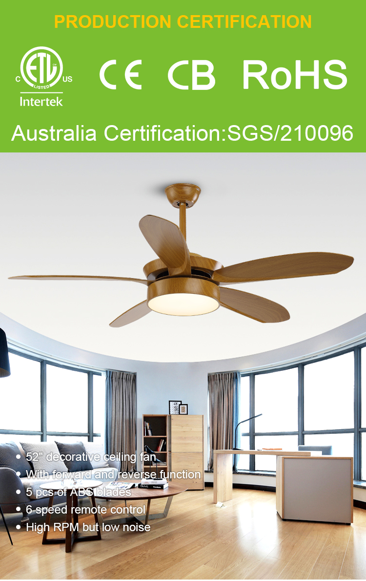 Breezelux China supplier modern abs blade remote control 56 inch decorative ceiling fan with LED light ceiling fan