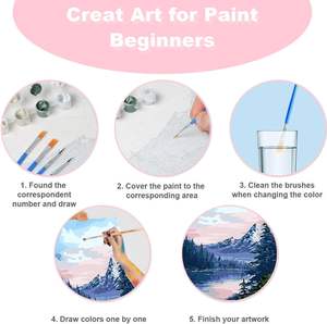 Lot <span class=keywords><strong>de</strong></span> 4 kits <span class=keywords><strong>de</strong></span> <span class=keywords><strong>peinture</strong></span> par numéros encadrés pour enfants, paysage <span class=keywords><strong>de</strong></span> <span class=keywords><strong>coucher</strong></span> <span class=keywords><strong>de</strong></span> <span class=keywords><strong>soleil</strong></span>, toile DIY, <span class=keywords><strong>peinture</strong></span> <span class=keywords><strong>acrylique</strong></span>, facile pour débutants, décoration murale, 8x8 pouces - Product Image 5