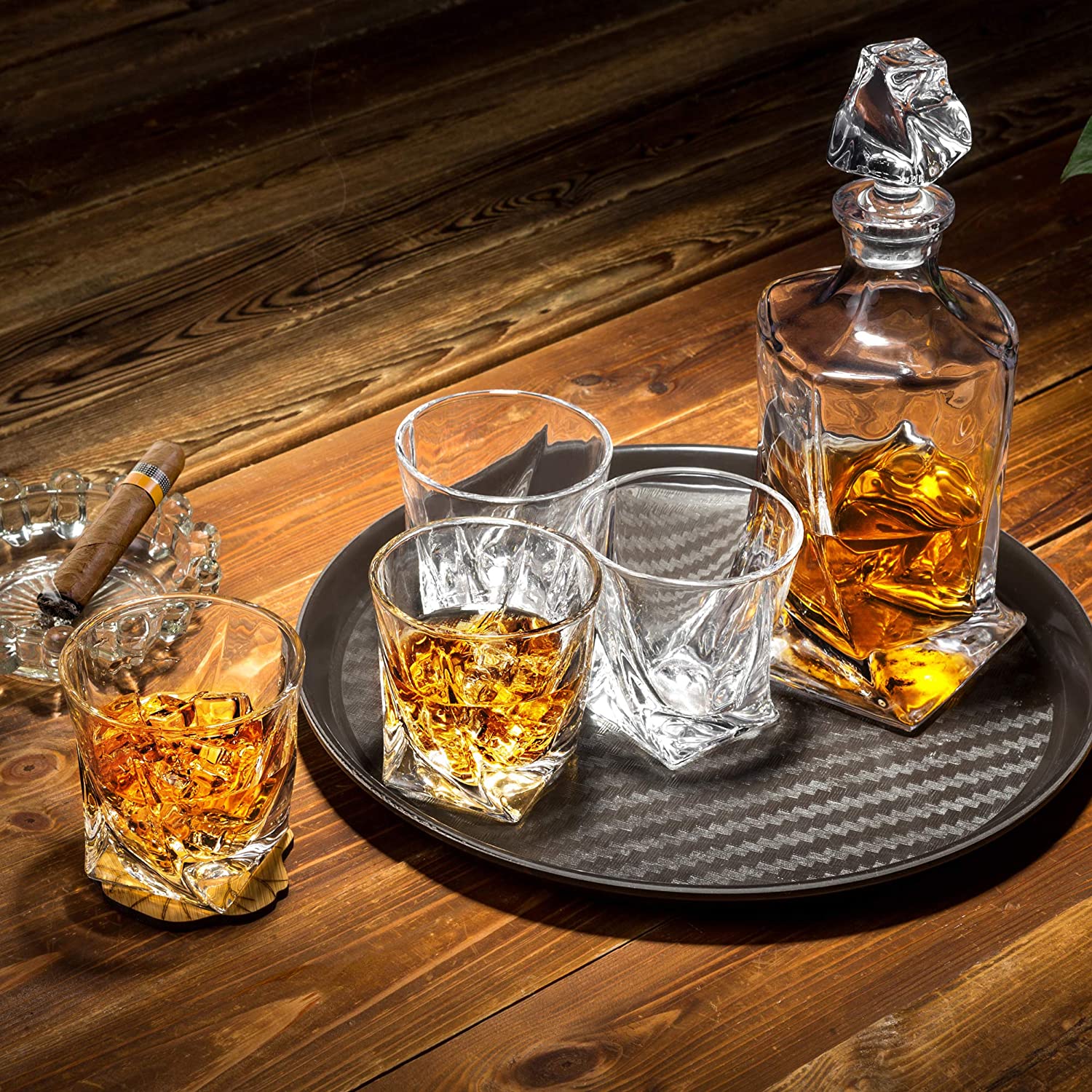 Premium Crystal Whiskey Decanter Set Hand Made Liquor Decanter with 6 Old Fashioned Glasses