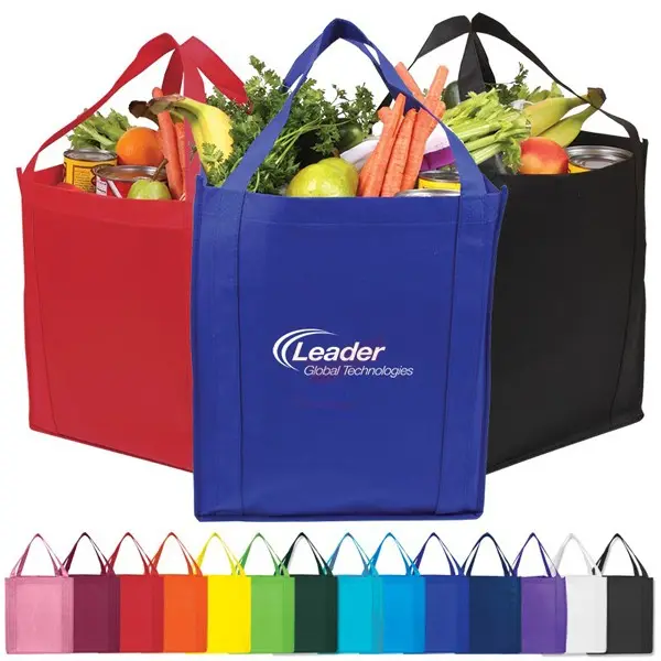 Eco Custom Logo Printed Reusable Extra-Wide Heavy Duty Fabric Carry Tote Non Woven Bag Grocery Shopping Bags