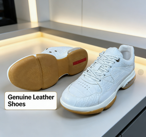 Zapatillas Blancas con Amortiguación de Aire, 100% Piel de Cocodrilo, con Cordones, Punta Redonda, Diseño Sólido, Suela de Goma, para Todas las Temporadas, Casuales - Product Image 4