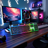Keyboard Gaming USB Berkabel LED Backlit 104-Tombol untuk Pemain PC, Anti-Ghosting, Plug-and-Play, Antarmuka Baru untuk Desktop