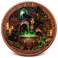 Pièce de monnaie d'imitation 3D en cuivre pur 999 électroplaqué, série Halloween, « Potion de Sorcière », avec couleur UV en relief, 1 oz, artisanat métallique