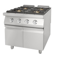 Cocina de Gas de 4 Quemadores con Mueble, Cocina de Gas Comercial de Acero Inoxidable, Equipo de Cocina Independiente de GLP/Gas Natural para Restaurante