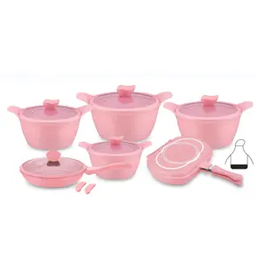 Set peralatan masak lapisan keramik aluminium, set peralatan masak 20/24/28/32cm, panci goreng 28cm, panci ganda 32cm