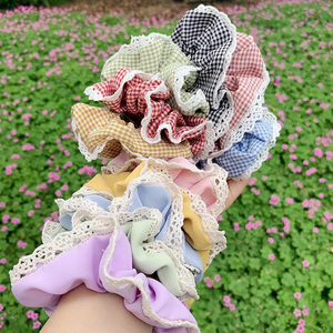 Versión coreana grande 11CM encaje a cuadros pelo Scrunchie ajustable cuerda de pelo femenino con lindo anillo para niñas - Product Image 3