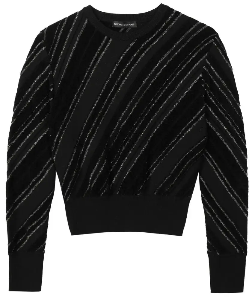 Suéter de manga comprida com gola redonda e lantejoulas luxuosas para mulheres, com faixa de cores viés e contraste, outono inverno 2024 personalizado OEM e ODM em rulex
