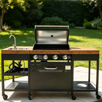 Nouveau barbecue à gaz de cuisine en métal à 4 brûleurs, en acier inoxydable, avec table latérale, ensemble combiné pour îlot de cuisine extérieur