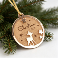 Ornements de Noël personnalisés en acrylique miroir et bois en forme de cerf – Décorations élégantes pour sapin de Noël, fête, maison, cadeau – Durables