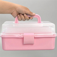 1 Draagbare Drielaagse Opvouwbare Extra Grote Hardware Gereedschapskist, Cosmetica Gereedschapskist, Kunstambachten Plastic Puin Opbergdoos