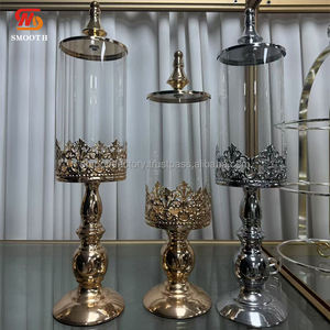 Porte-bougie en verre avec cadre en or et argent de haute qualité pour les mariages, la Saint-Valentin, les fêtes, la décoration de table, candélabre conique - Product Image 1