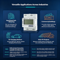 Compteur d'énergie triphasé de classe B homologué MID, rail DIN 3x80A 230/400V, M-Bus LCD pour la surveillance de l'alimentation des centres de données