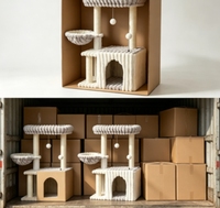 Arbre à chat en flanelle rayée douce avec grotte, nid cachette, panier balançoire latéral, 2 poteaux en sisal, mobilier d'intérieur pour chatons (repos et jeu)